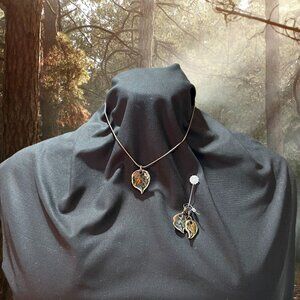 NWOT - Glazed clay leaf necklace with earrings - handmade SET!